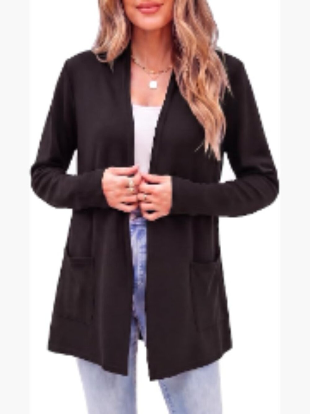 Lightweight Long Sleeve Cardigan with Pockets Open Front Duster Sweater
